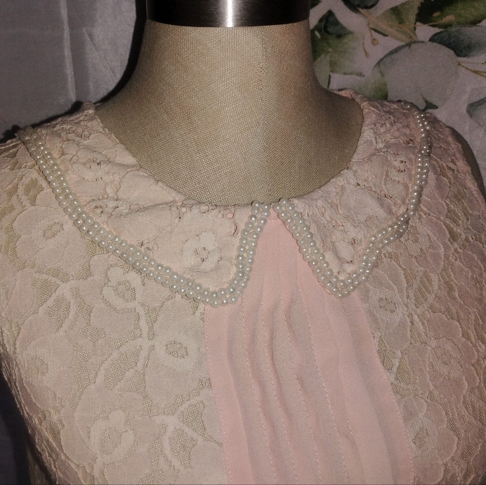 5For$12 Pink Lace Beaded Top